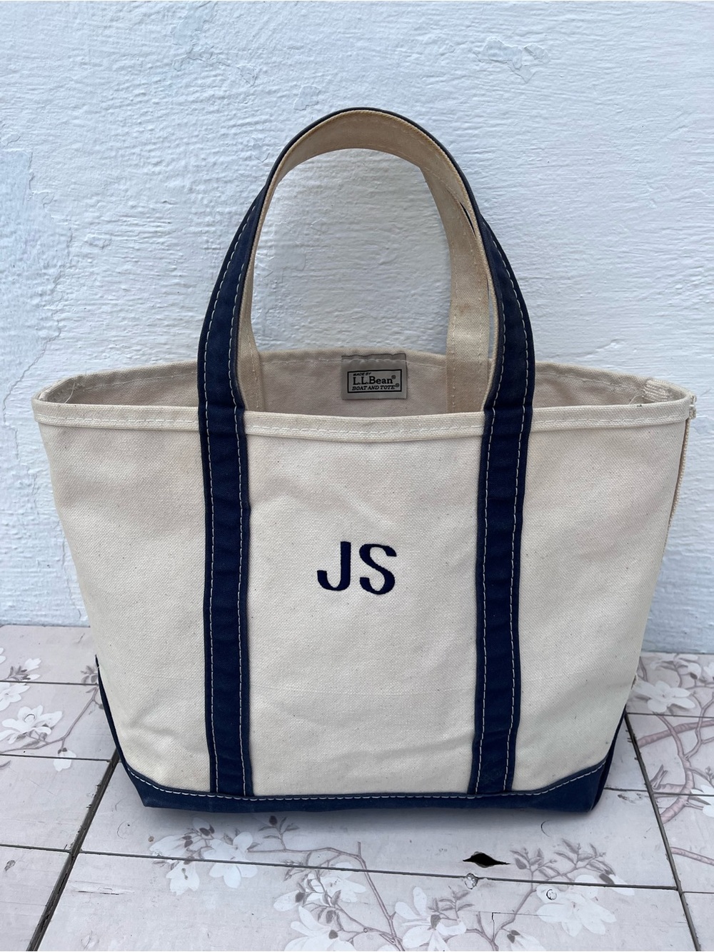 L.L. Bean Canvas Tote - Natural & Navy